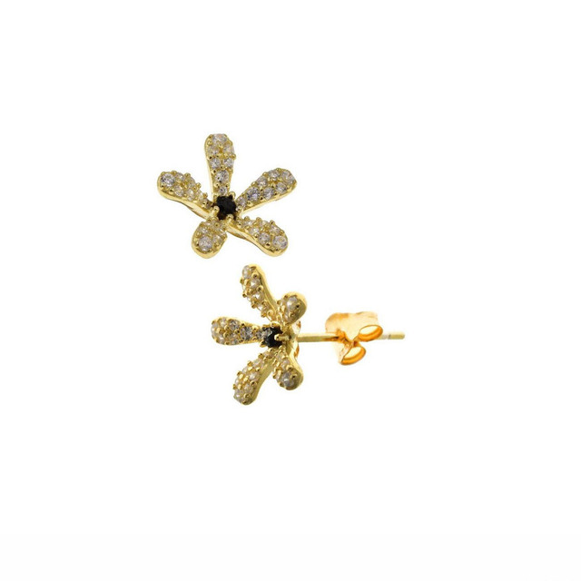 Women's Earring Rosette Flower Silver 925-Gold Plated Zircon 103100153.100
