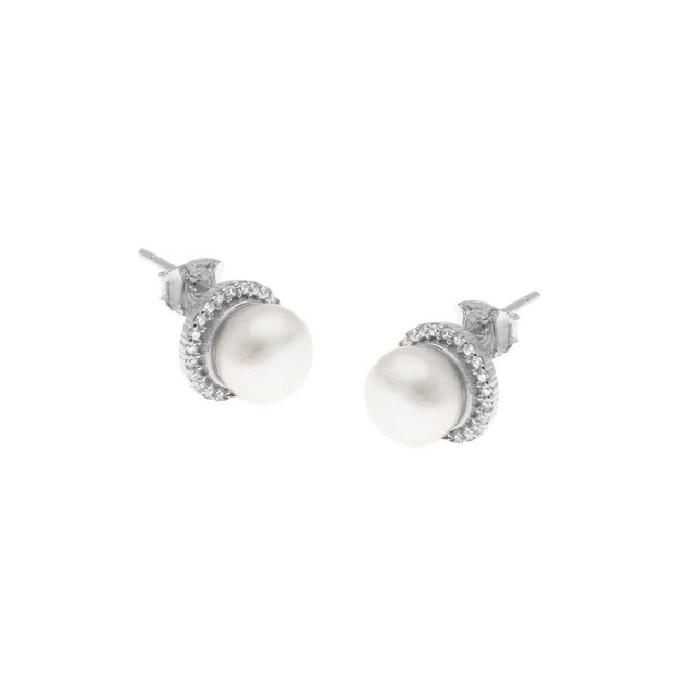 Women's Earrings Rosette Silver 925 Pearl-Zircon 103100259