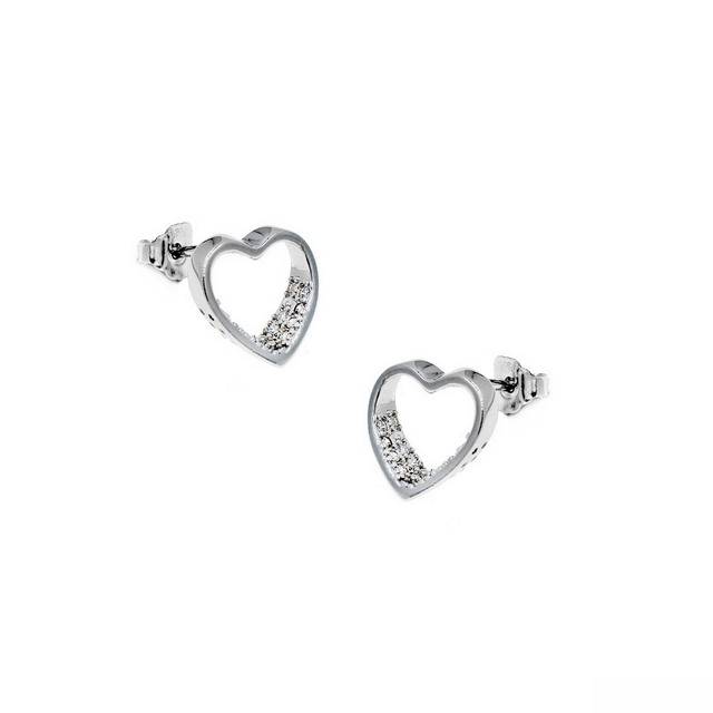 Women's Stud Earrings Heart Silver 925-Zircon Rhodium Plated 103100484