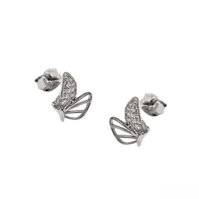 Women's Stud Earrings Butterfly Silver 925-Zircon Platinum Plating 103100574