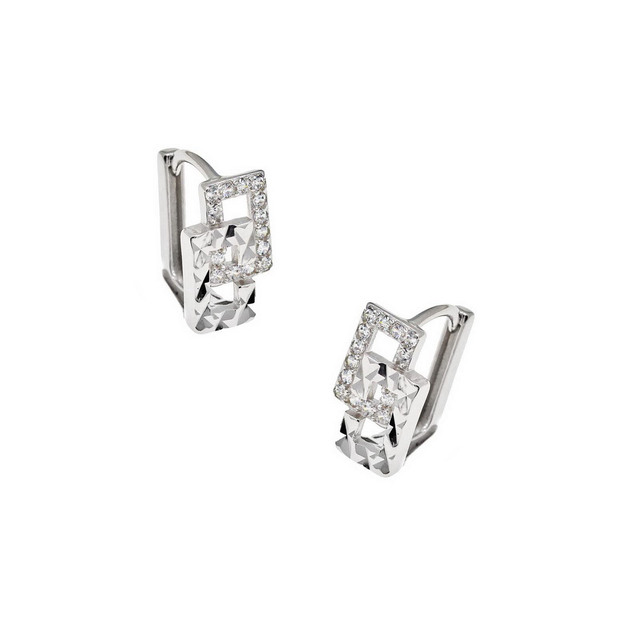 Women's Stud Hoop Earrings Silver 925-Zircon Platinum Plated 103100654