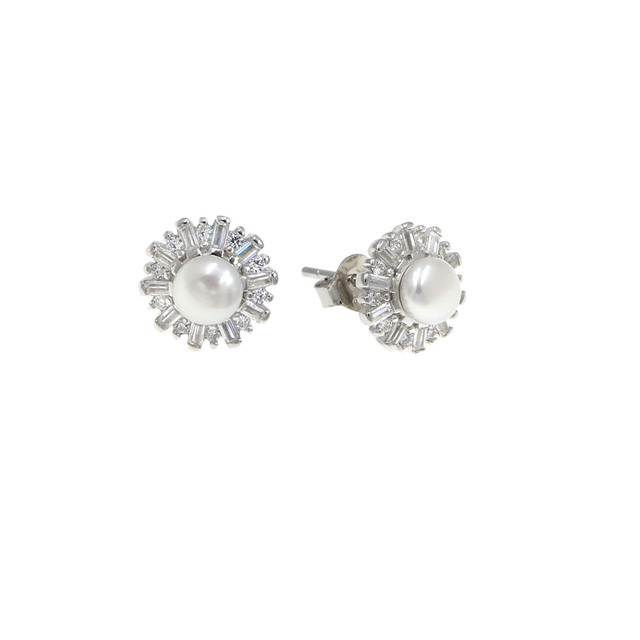 Women's Earrings Rosette Silver 925 Pearl-Zircon 103100949