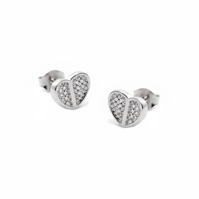 Women's Stud Earrings Heart Silver 925-Zircon Rhodium Plated 103100181