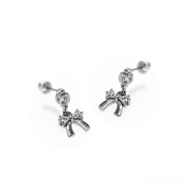 Women's Stud Earrings Bows Silver 925-Zircon Platinum Plating 103101959