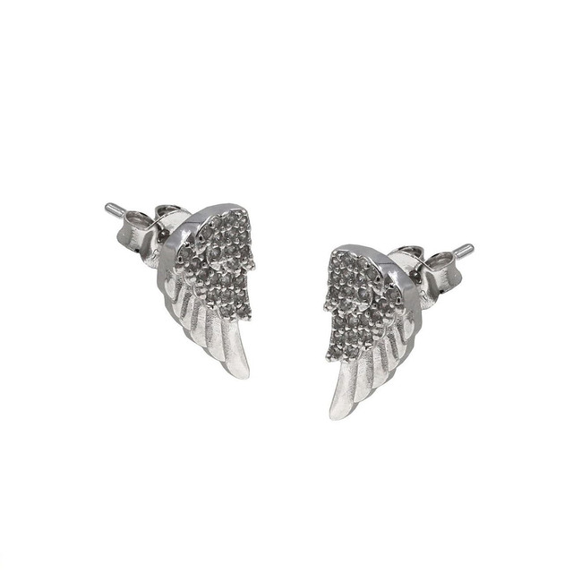 Women's Earrings Feather-Zircon Silver 925-Platinum Plating 103102178