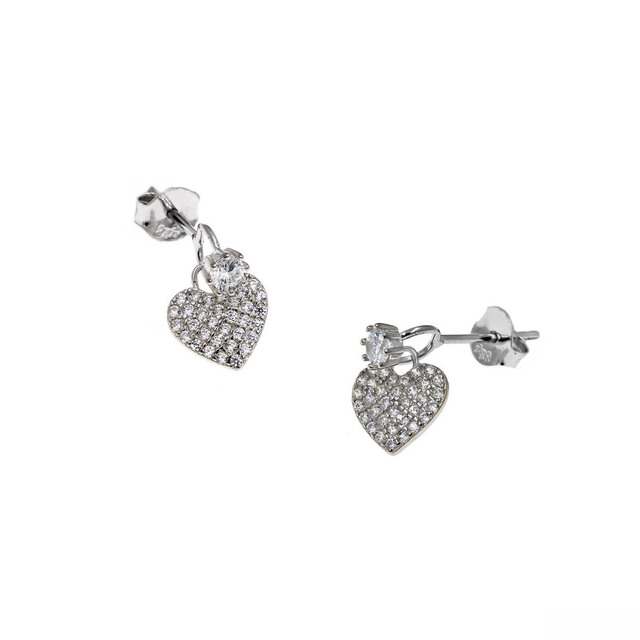 Women's Stud Earrings Heart Silver 925-Zircon Rhodium Plated 103102248