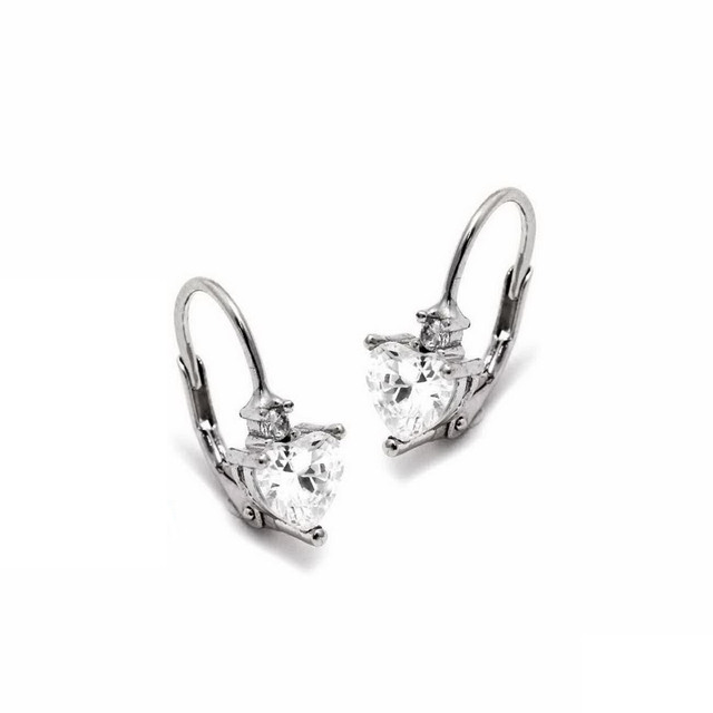 Women's Hanging Earrings Silver 925-Zircon Heart Platinum Plated 103102309.700