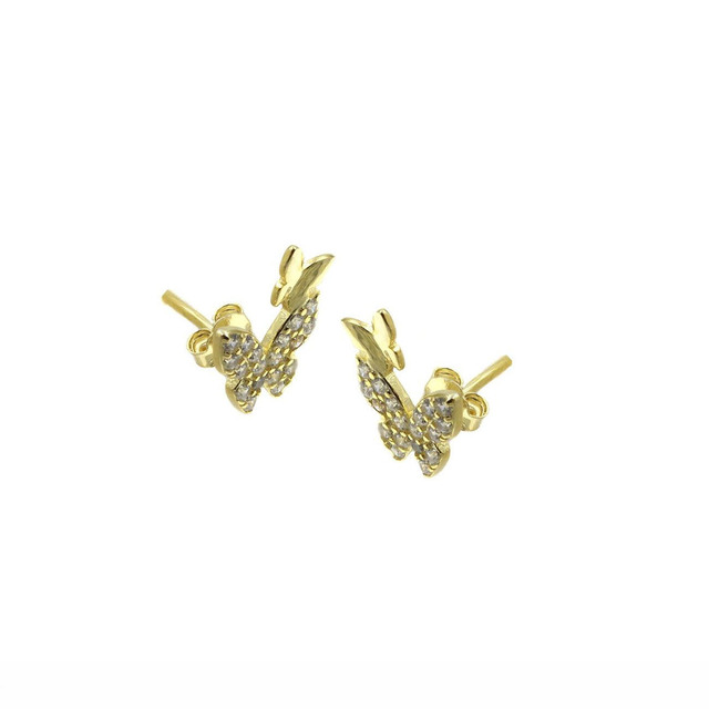 Women's Stud Earrings Butterfly Silver 925-Zircon Gold Plated 103102397.100