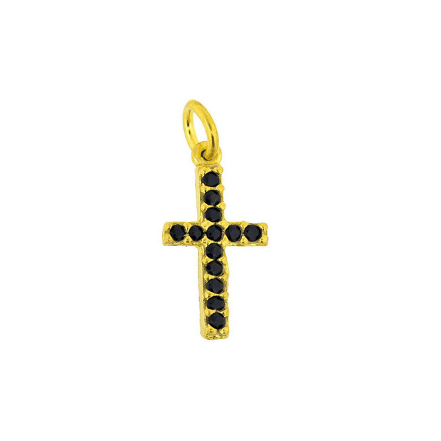 Women's Cross Pendant With  Black Zircon Silver 925-Gold Plated 105102397.102