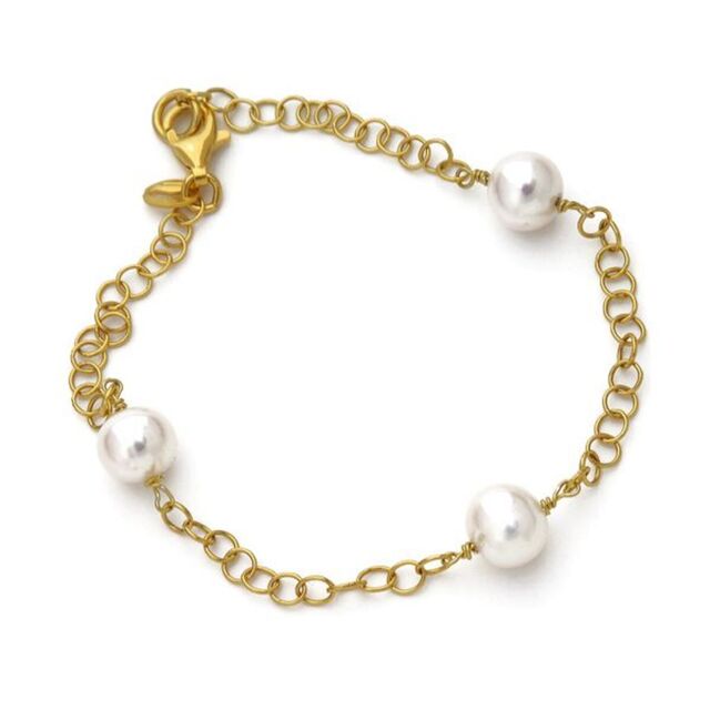 Women's Chain Bracelet With 3 Pearls Silver 925--Gold Plated 10541 Arteon