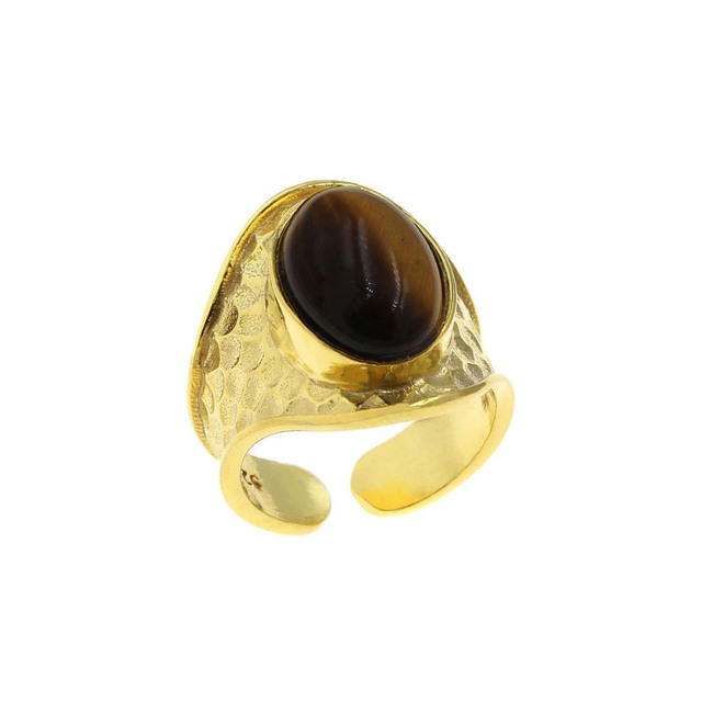 Women's Handmade Ring Silver 925-Gold Plated IP 107401952 With Oval Semi-Precious Stone