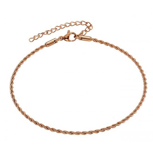 Women's ankle twisted chain steel rose gold IP  N-03716R