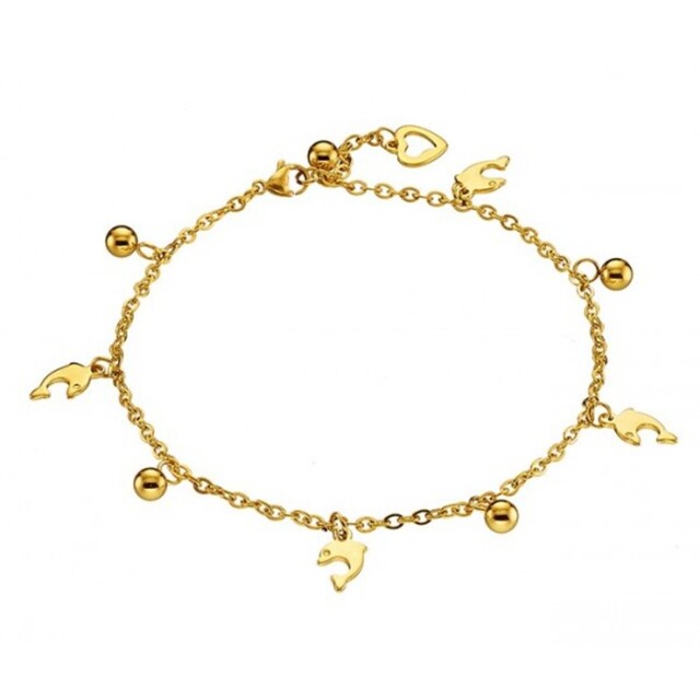 Women's Ankle Chain Steel Gold 316L  Dolphins N-03717G Artcollection