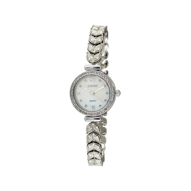Women's Moonflower Watch 11L03-00594 Loisir With Silver Metal Bracelet With Crystals And White Mop Dial