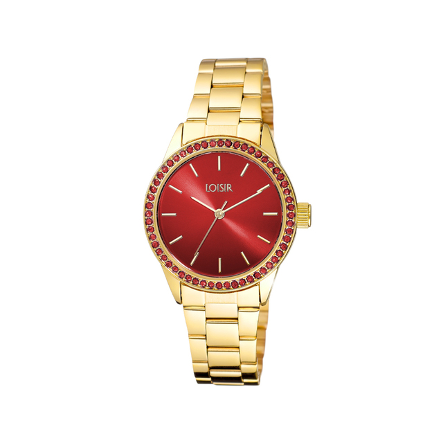 Women's Watch Hippy 11L05-00686 Loisir With Steel Gold-Plated Bracelet And Red Dial With Red Crystals