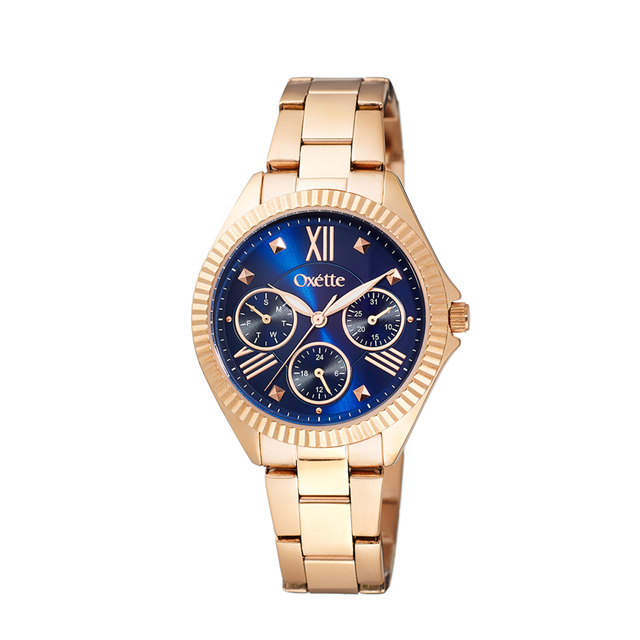 Γυναικείο Ρολόι Landmark 11X05-00739 Oxette Με Ροζ Χρυσό Ατσάλινο Μπρασελέ Και Μπλε Καντράν