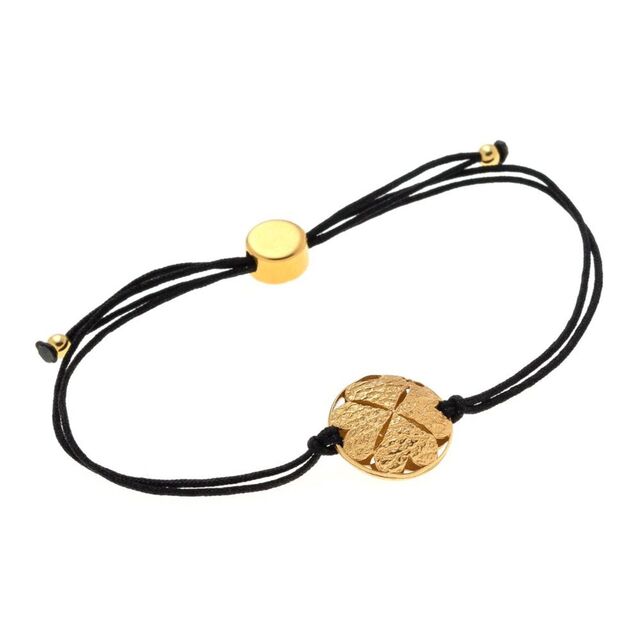 Women's Bracelet With Four Leaf Clover Lucky Charm Brass-Gold Plated IP With Rope 12679 Arteon