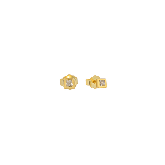 Women's Square Single Stone Earrings Silver 925 Zircon-Gold Plated 1A-SC236-3 Prince