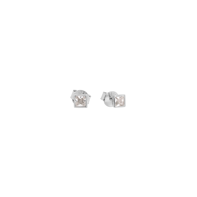 Women's Square Single Stone Earrings Silver 925 Zircon-Rhodium Plated 1A-SC237-1 Prince