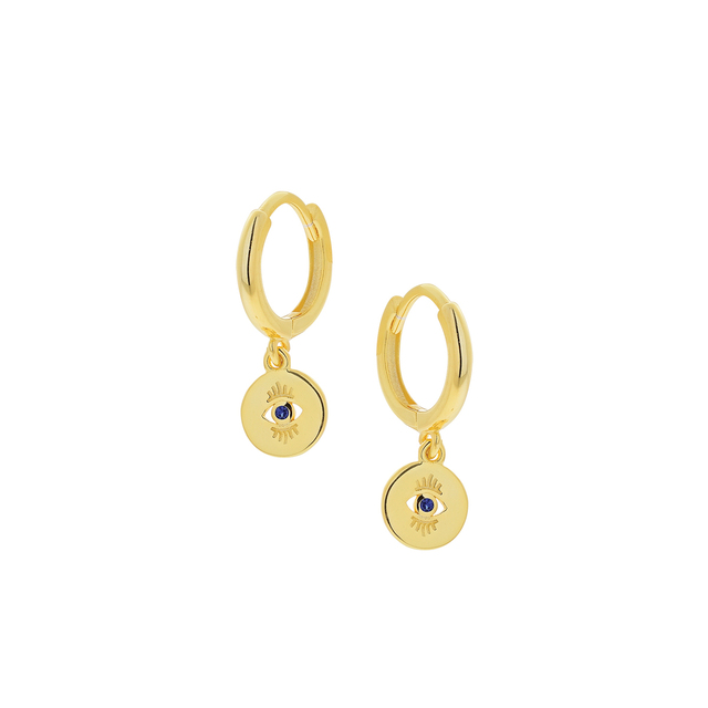Women's Hoop Earrings-Eye Silver 925-Gold Plated Blue Zircon 1A-SC257-3M Prince