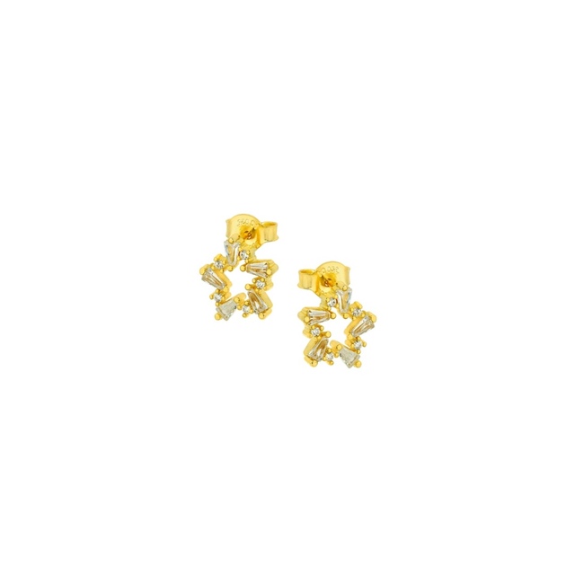 Γυναικεία Καρφωτά Σκουλαρίκια  Αστέρι Ασήμι 925-Ζιργκόν Επιχρύσωση 1A-SC265-3 Prince