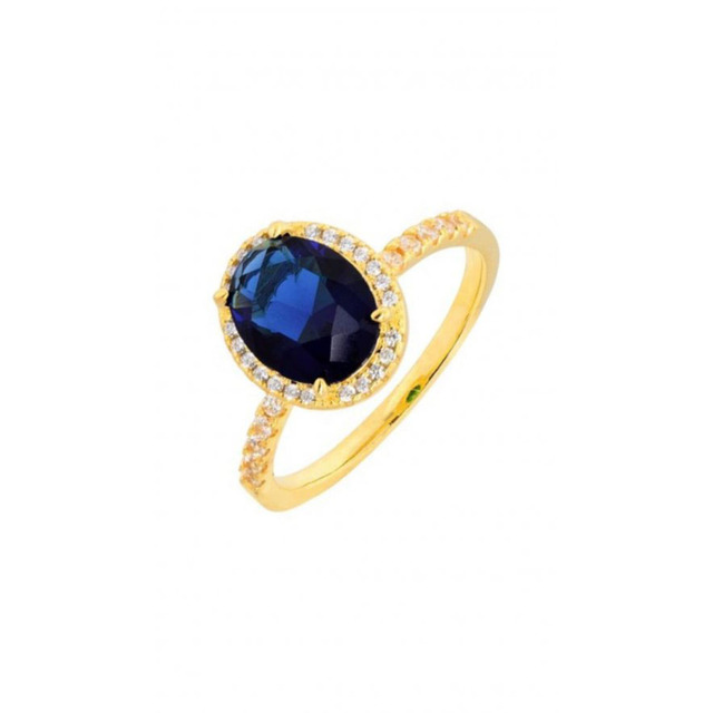Women's Rosette Ring 1B-RG109-3M Prince Silver 925 Gold Plated Blue and White Zircons
