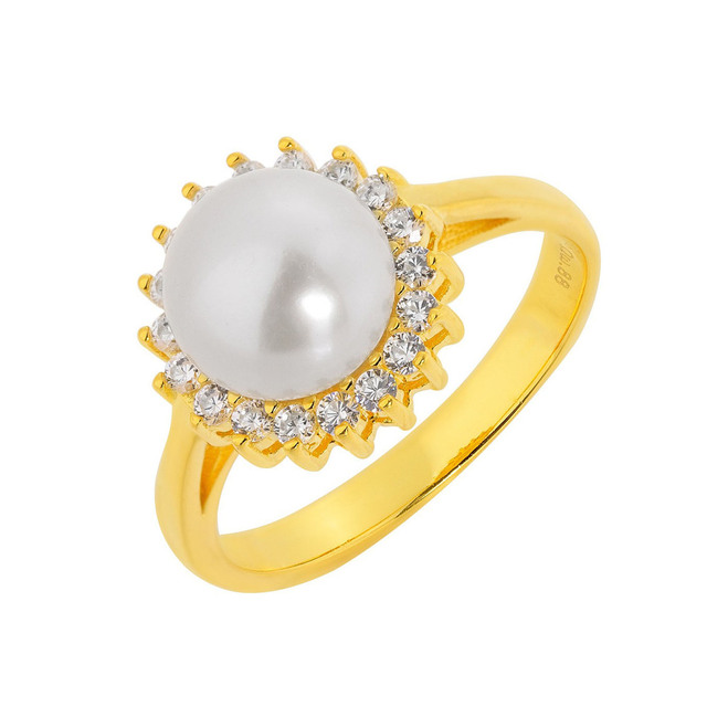 Women's Rosette Ring Pearl-Zircon Silver 925 Gold Plating 1H-RG009-3 Prince