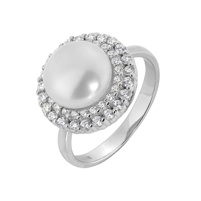 Women's Rosette Ring Pearl-Zircon Silver 925 1H-RG013-1 Prince
