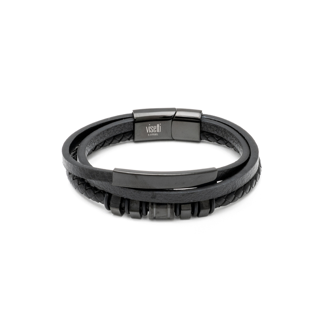 Men's Bracelet Visetti 21A-BR020B Steel 316L-Black IP-Leather