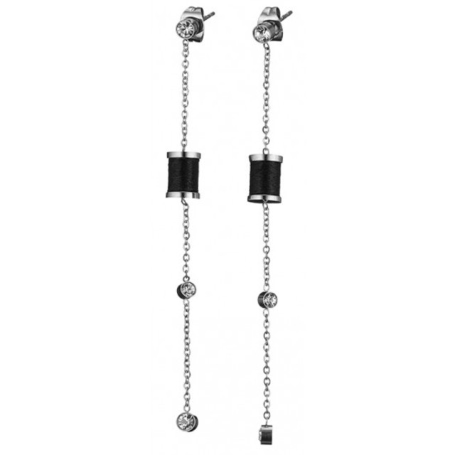 Womens Long Earrings - Crystals Steel 316L Black IP N-02116