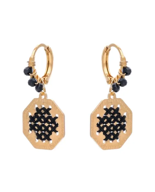 Women's Handmade Earrings Motivo Gold Black Brass 2652 LifeLikes