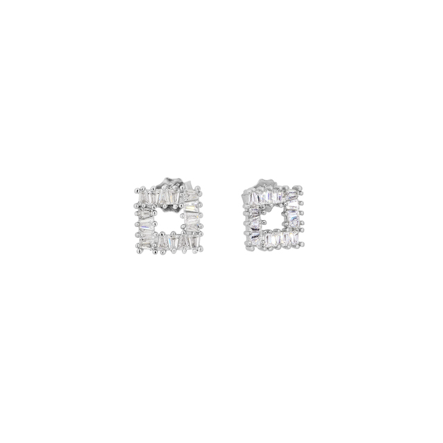 Women's Stud Earrings Squares Silver 925-Zircon Rhodium Plated 2A-SC452-1 Prince
