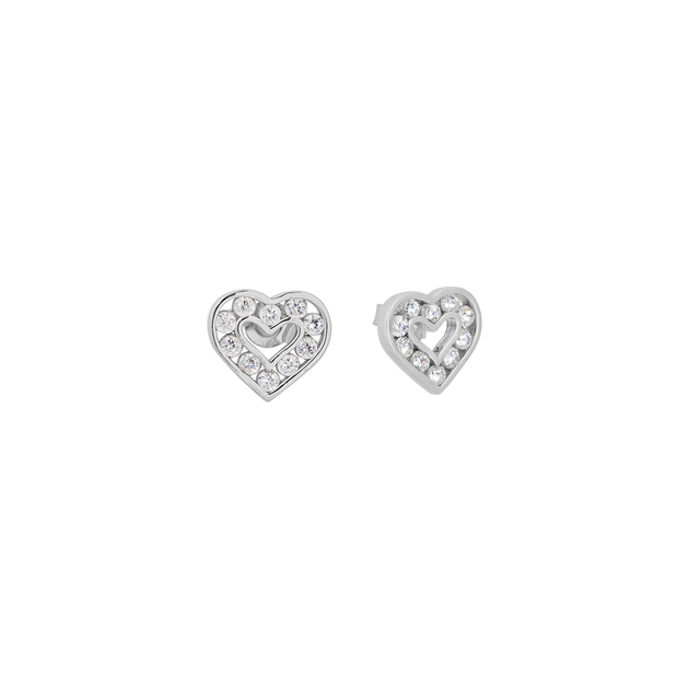 Women's Heart Stud Earrings Silver 925-White Zircon Solitaire 2A-SC471-1 Prince