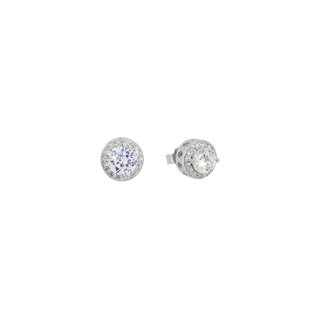 Women's Stud Rosette Earrings Silver 925-Zircon Rhodium Plated 2A-SC473-1 Prince