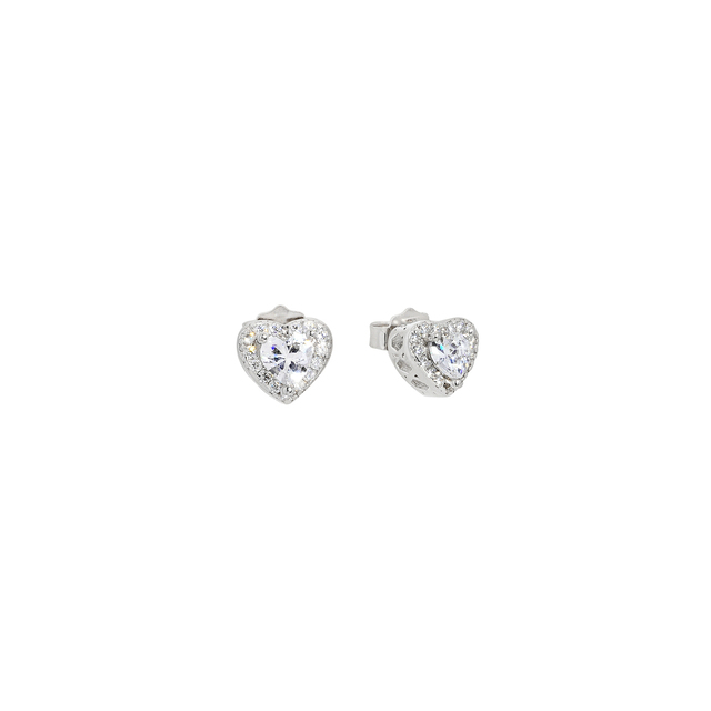 Women's Stud Rosette Earrings Heart Silver 925-Zircon Rhodium Plated 2A-SC474-1 Prince