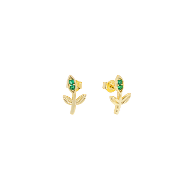 Women's Stud Earrings Branch Silver 925-Green Zircons Gold Plated 2TA-SC143-3E Prince