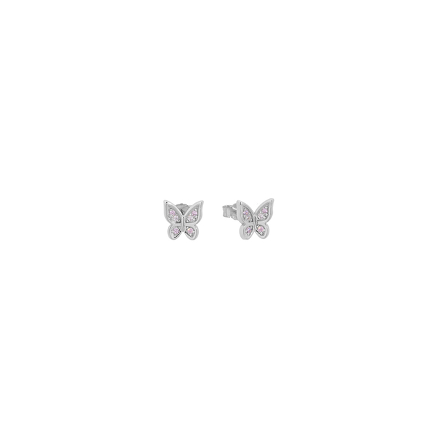 Women's Stud Earrings Butterfly Silver 925-Pink Zircon Platinum Plated 2ZK-SC009-1P Prince