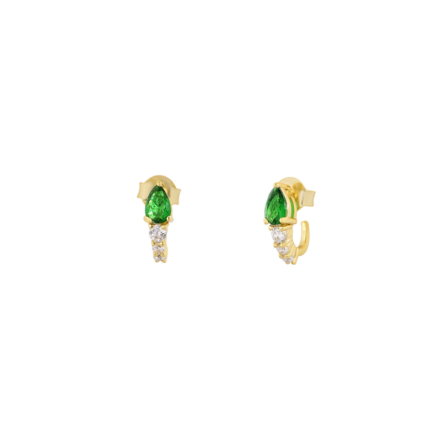 Women's Stud Earrings Silver 925-Green And White Zircons Gold Plated 2ZK-SC110-3E Prince