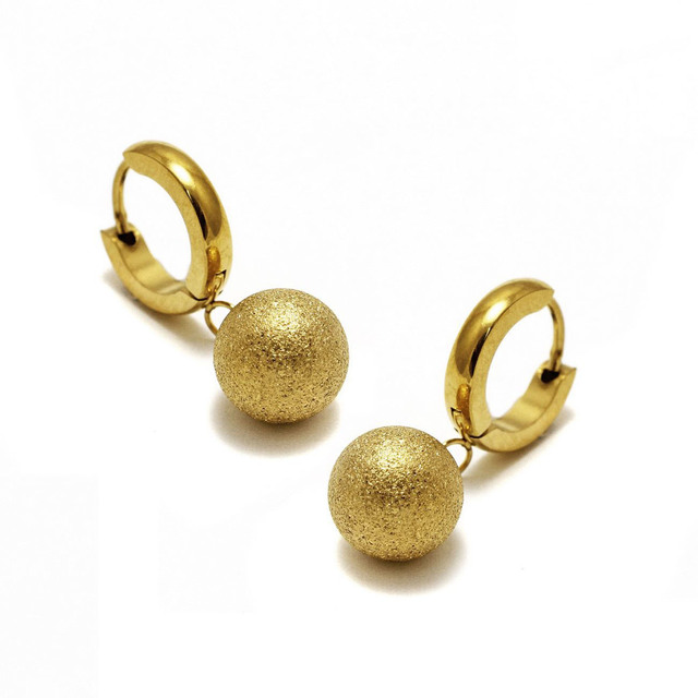 Women's Earrings Hoops Surgical Steel Gold IP With Sphere 303100645.100