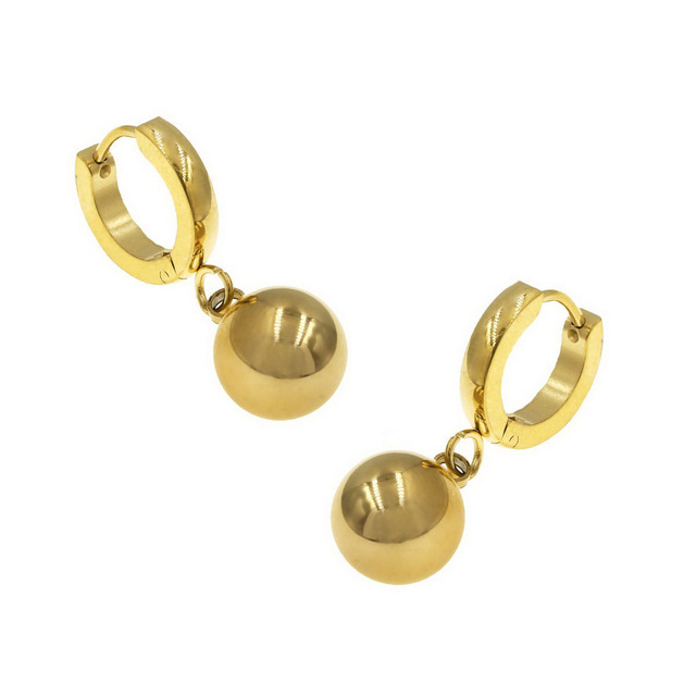 Women's Earrings Hoops Surgical Steel Gold IP With Sphere 303100645.101