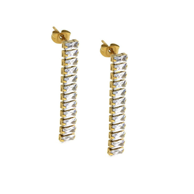 Womens Long Earrings - Crystals Steel 316L-Gold Plating IP 303100799.100