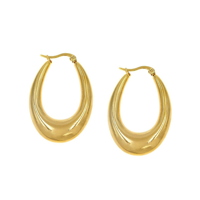 Women's Hoop Earrings Oval Steel 316L-Gold Plating IP 303101182