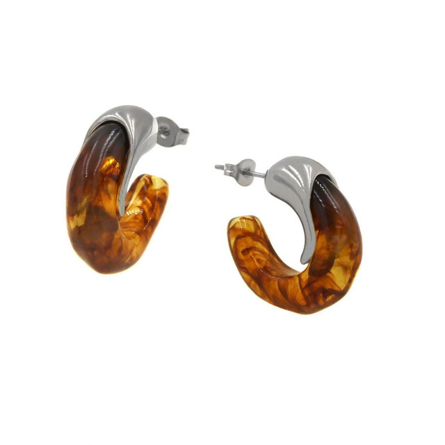 Women's Hoop Earrings With Brown Resin Steel 316L 303101949.000