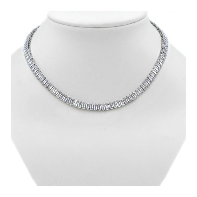 Women's Tennis Choker Necklace With Baguettes 316L With White Crystals 324100580.001