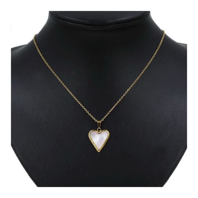 Women's Short Necklace Heart Steel White Mother Of Pearl 324100699.103