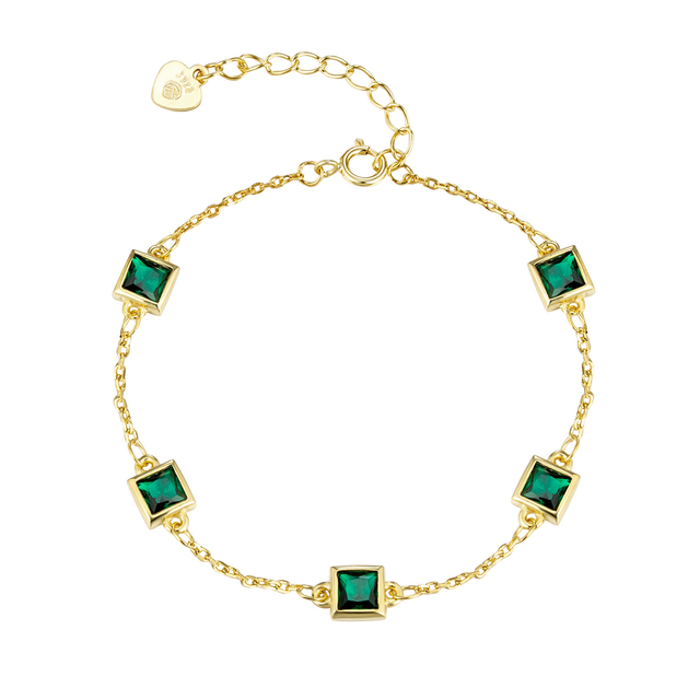 Women's Bracelet Silver 925-Gold Plated- Green Zirgons 3A-BR778-3 Prince