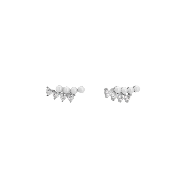 Women's Stud Climber Earrings Silver 925 Rhodium Plated Zircon-Pearl 3A-SC590-1 Prince