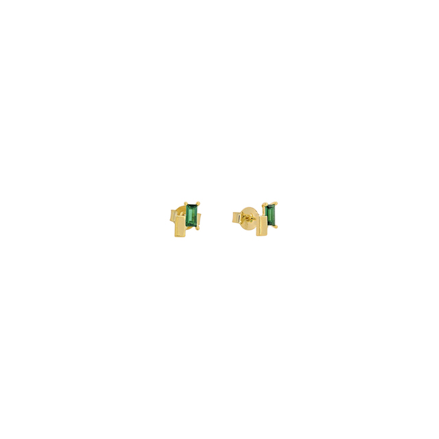 Women's Stud Earrings Silver 925-Green And White Zircons Gold Plated 3A-SC608-3E Prince