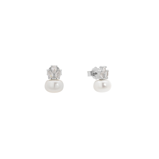 Women's Earrings  Silver 925-Rhodium Plating Pearl-Zircon 3A-SC704-1 Prince