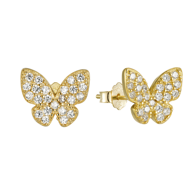 Women's Stud Earrings Butterfly Silver 925 Zircon-Gold Plated 3A-SC786-3 Prince